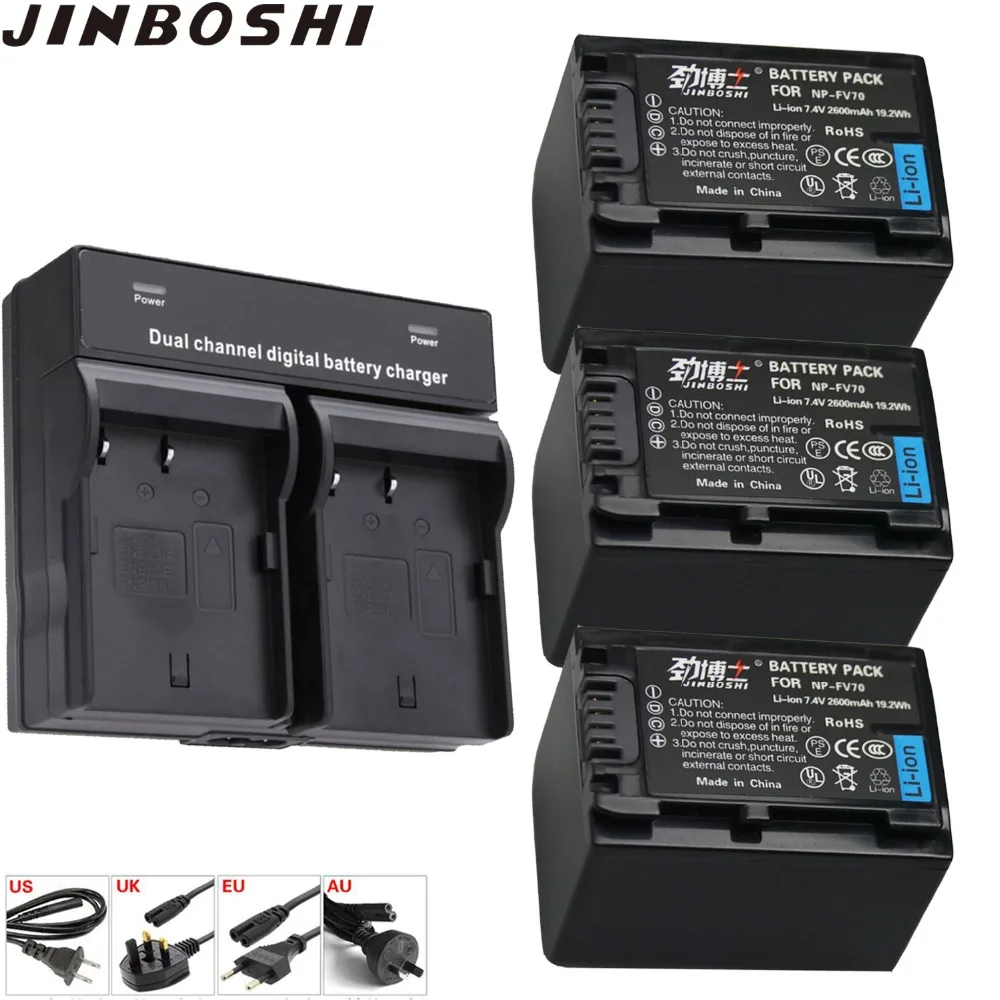 

3x NP-FV70 NP FV70 Li-ion batteries + charger For NPFV70 Digital camera battery For Sony NP FV100 FV50 HDR CX150E CX170 CX760