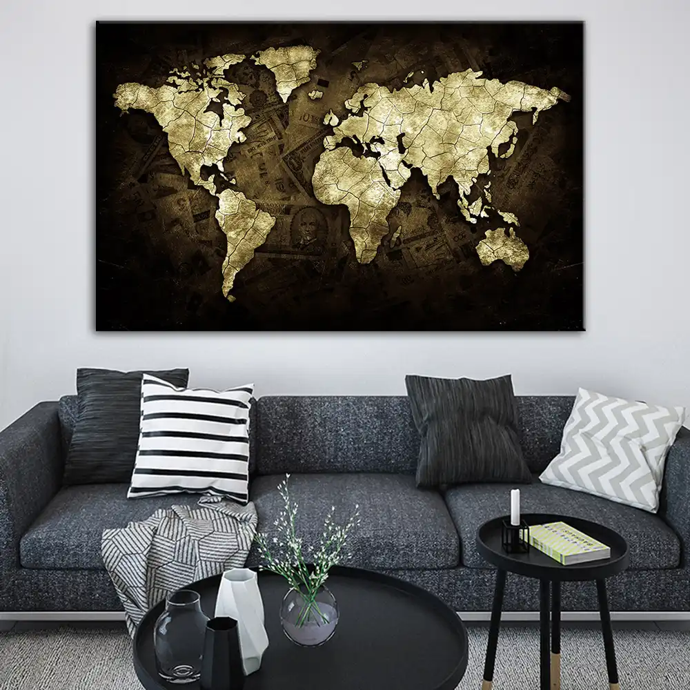 Vintage Geld Welt Karte Wand Poster Und Drucke Moderne Home