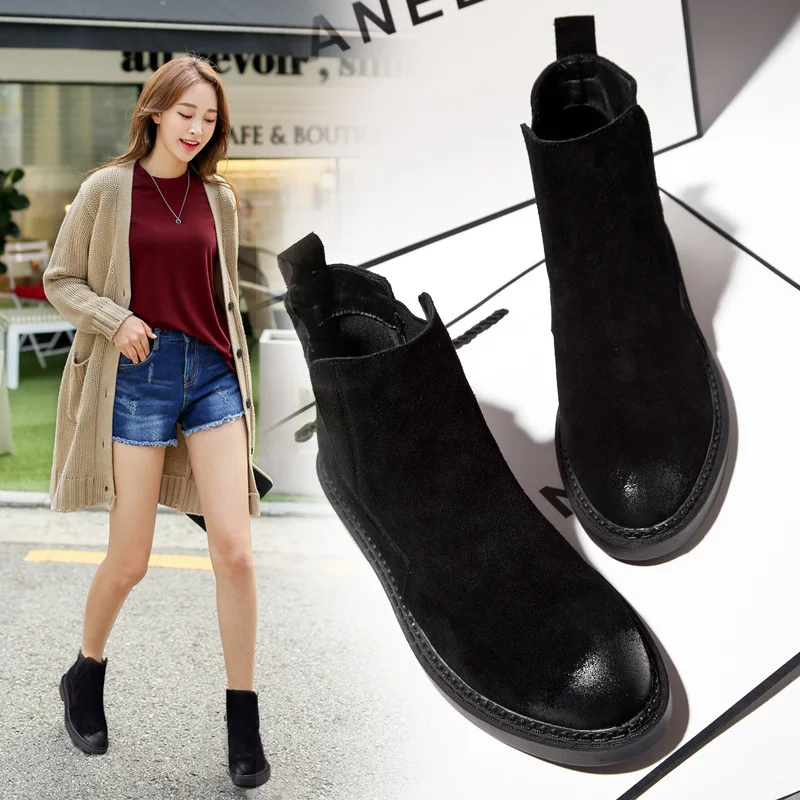 

Autumn and winter new round head boots Europe and the United States suede leather casual boots low