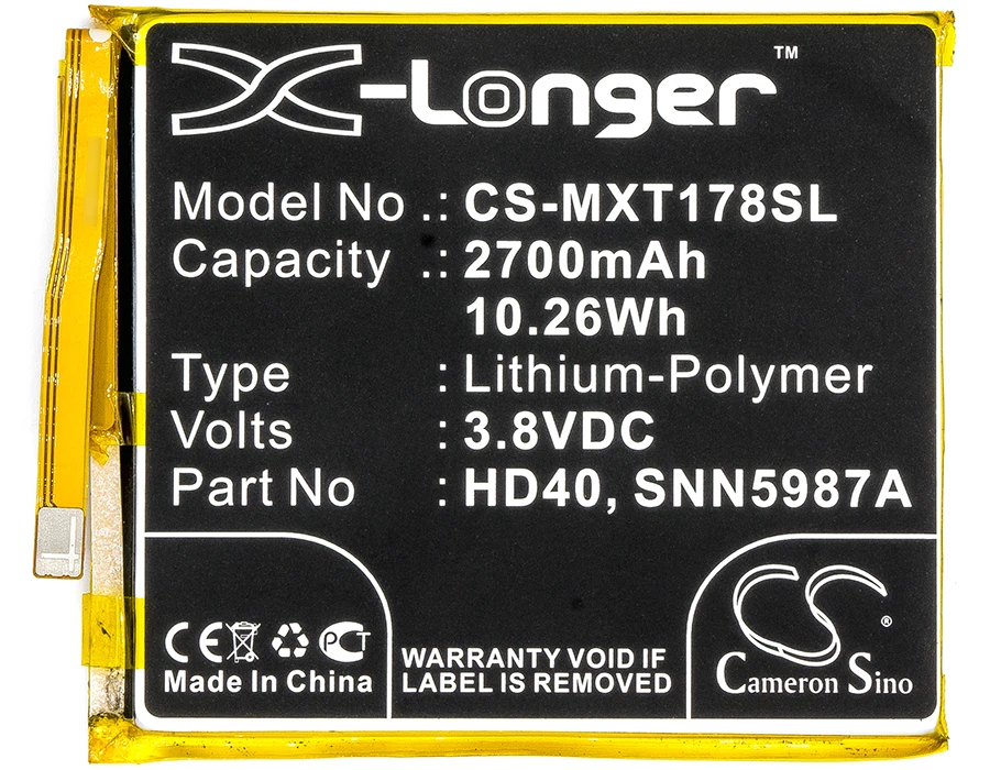 

Cameron Sino 2700mAh Battery HD40, SNN5987A for Motorola Moto Z Force 2nd, Moto Z Force 2nd gen, Moto Z2 Force, XT1789-01