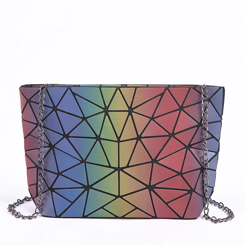 

Fashion bags for women 2018 Rainbow Chain Bags Luminous Geometry Female Shoulder Bags Plain Folding Messenger Bag bolso