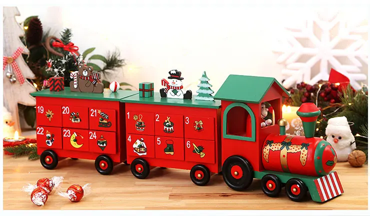 60*20 см три секции деревянный Адвент календарь форма поезда прекрасная коробка с декоративными конфетами рождественские украшения для подарков для дома