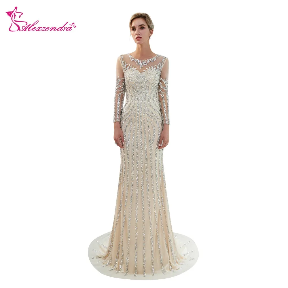 

Alexzendra Scoop Heavy Beaded Mermaid Fashion Formal Dresses Long Sleeve Formal Evening Dress Party Dresses Sexy Evening Dresses