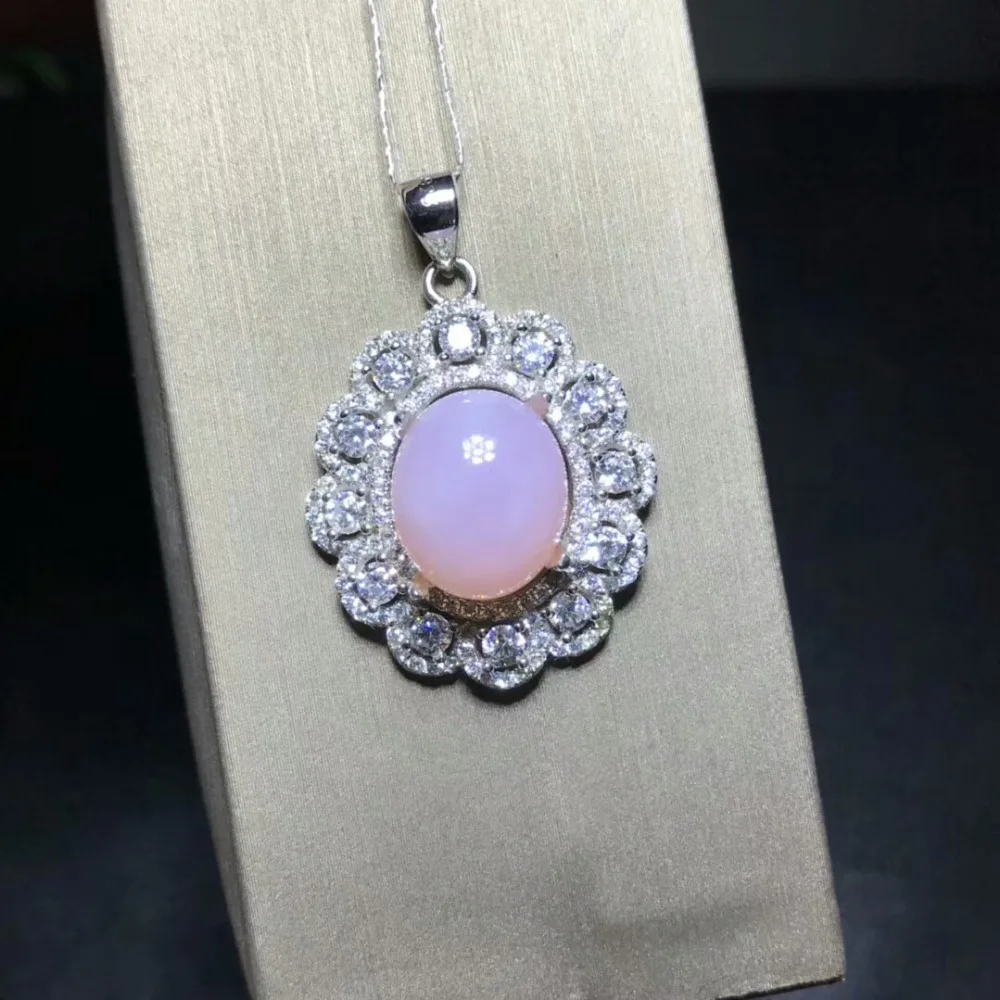 

[MeiBaPJ]Natural Pink Opal Pendant Necklace with Certificate 925 Pure Silver Stone Fine Charm Jewelry for Women