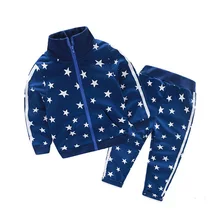 BibiCola/весенне-осенние комплекты одежды для маленьких девочек и мальчиков детские спортивные костюмы со звездами пальто+ штаны, комплекты одежды из 2 предметов Детские костюмы