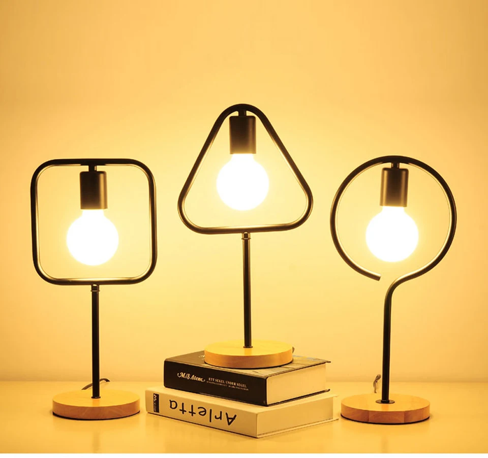 Miichhx 安い Yuenslighting ジオメトリシンプル Mordern E27 テーブルランプ木製スタ ンド正方形円形 三角形 Led デスクライト 通販 価格