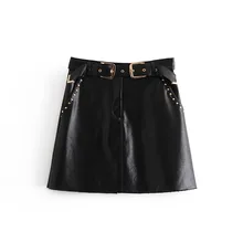 Горячая Распродажа, WF50-869, кожаная юбка средней длины, украшенная заклепками в европейском и американском стиле