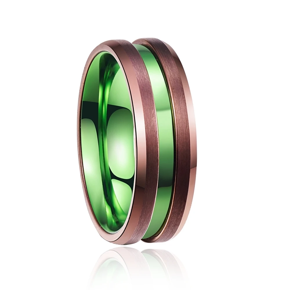 

hot Engagement Ring Jewelry Accessories men's ring electroplated brown green middle groove tungsten steel ring