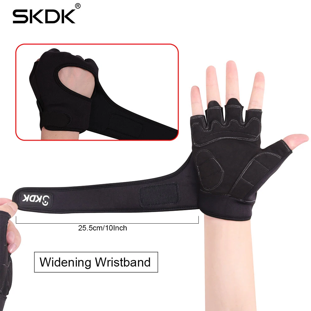 SKDK Weight Lifting Dumbbell Body Building Workout Gloves Super Fiber Widening Wristband Breathable Gym Fitness Gloves Crossfit