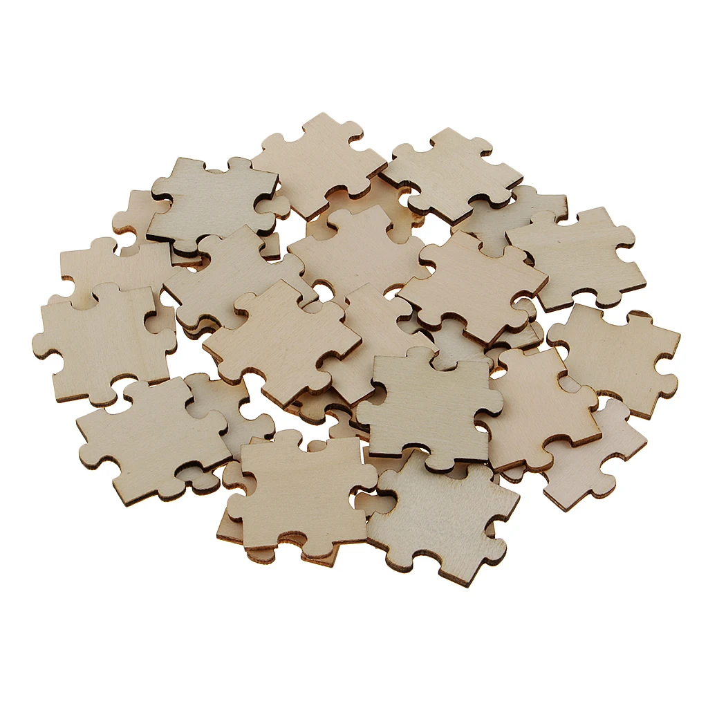  50Pcs 40x40mm Square Puzzle of Wood Pieces Double-sided Wooden Embellishment DIY for Card Making,Scrap booking,Arts and Crafts 