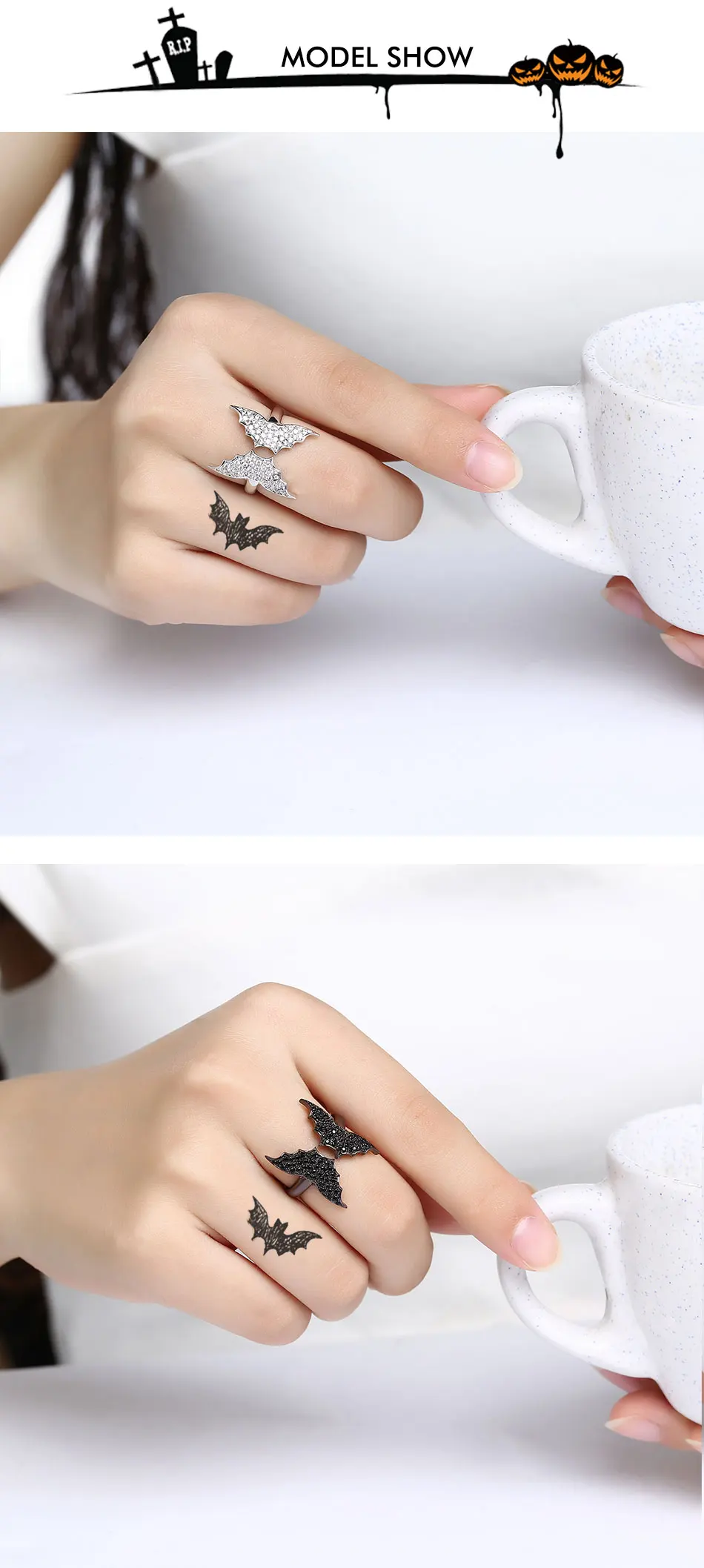 ORSA JEWELS Для мужчин кольцо летающих летучих мышей яркие Форма AAA Clear Black CZ Регулируемый Для женщин кольца для вечерние ювелирные изделия OR165