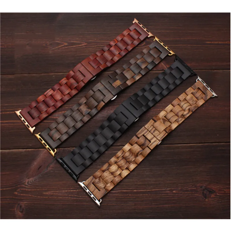 Natural Wood Watch Bracelet for Apple Watch Band 38/42mm Luxury Watch Accessories for IWatch Strap Watchband with Adapters