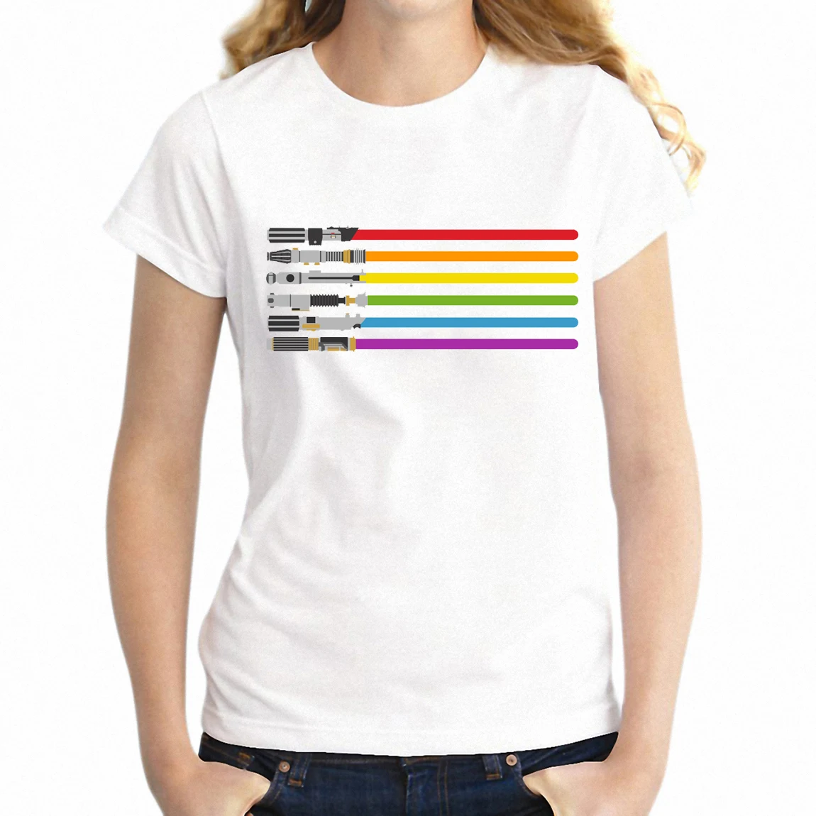 Womens T Shirt Saber Pride Light Saber Rainbow Star Wars GLBT  photo