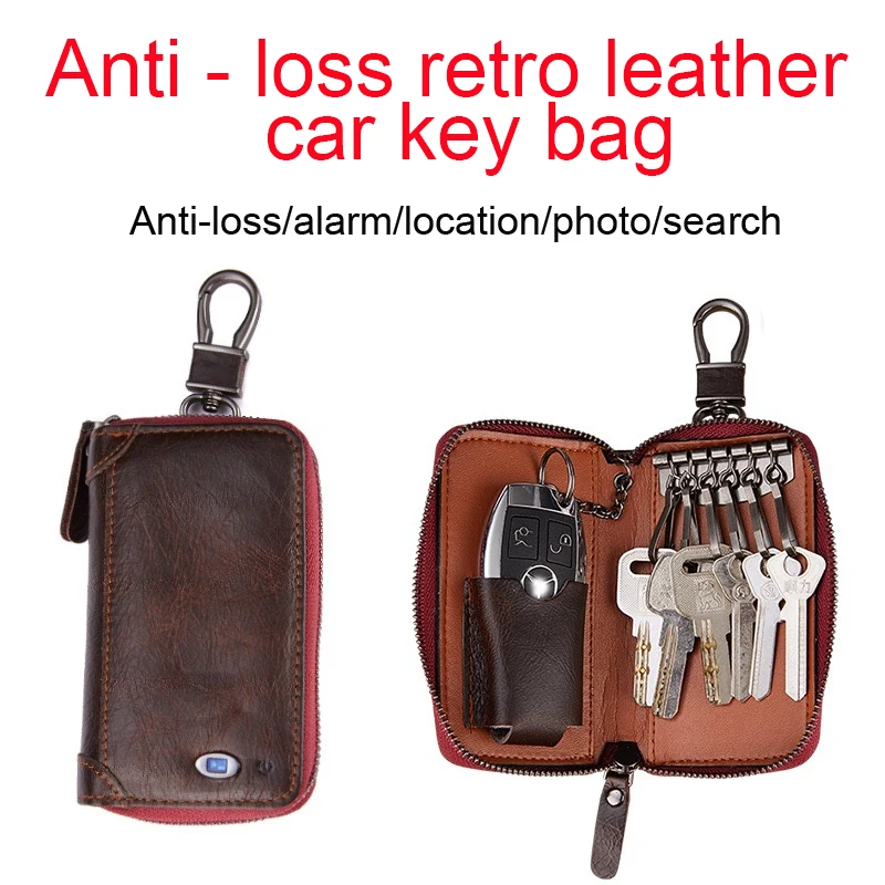 

Retro bluetooth smart sensor anti-loss car key bag head layer cowhide multi-functional ladies key bag wholesale
