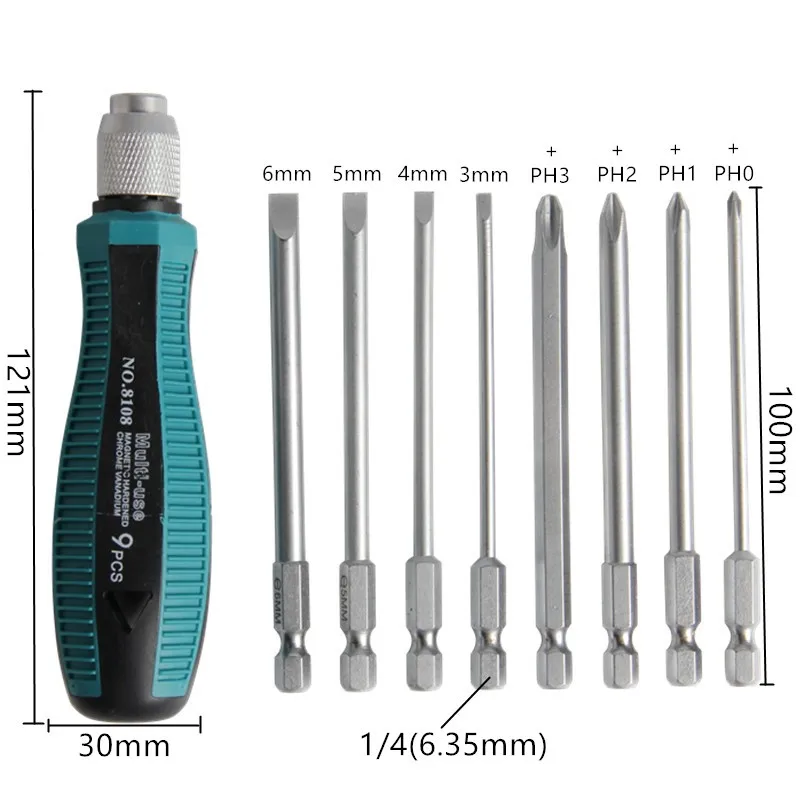 9 шт. портативный набор шлицевых отверток мини 1/" 6,35 мм отвертка Филлипс набор с Магнитная Буровая головка