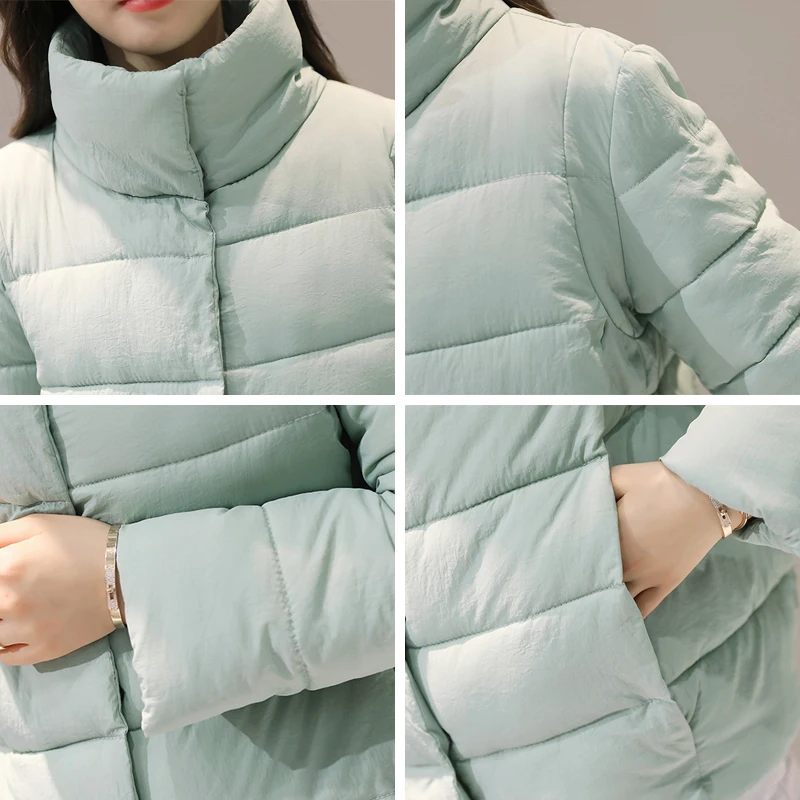 Stand collar 2017 short breast button women coat solid white black padded winter basic jacket women brief casual casaco feminino