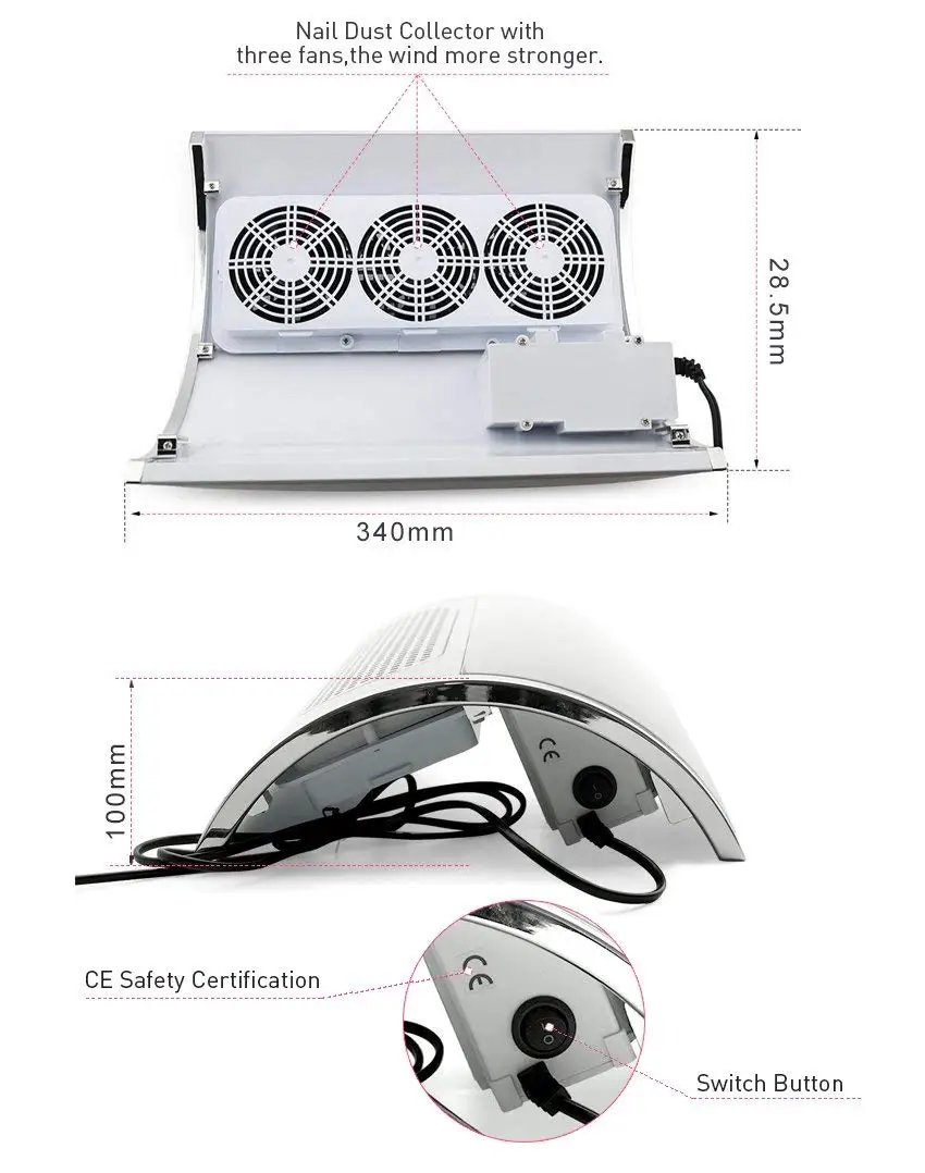 Powerful Nail Dust Suction Collector with 3 Fan Vacuum Cleaner Manicure Tools Machine with 2 Dust Collecting Bags 9
