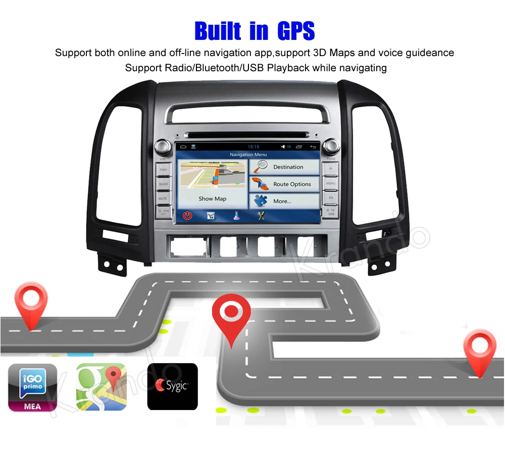 Krando Hyundai Santa Fe 4 hole Android car radio gps navigation multimedia system (4)