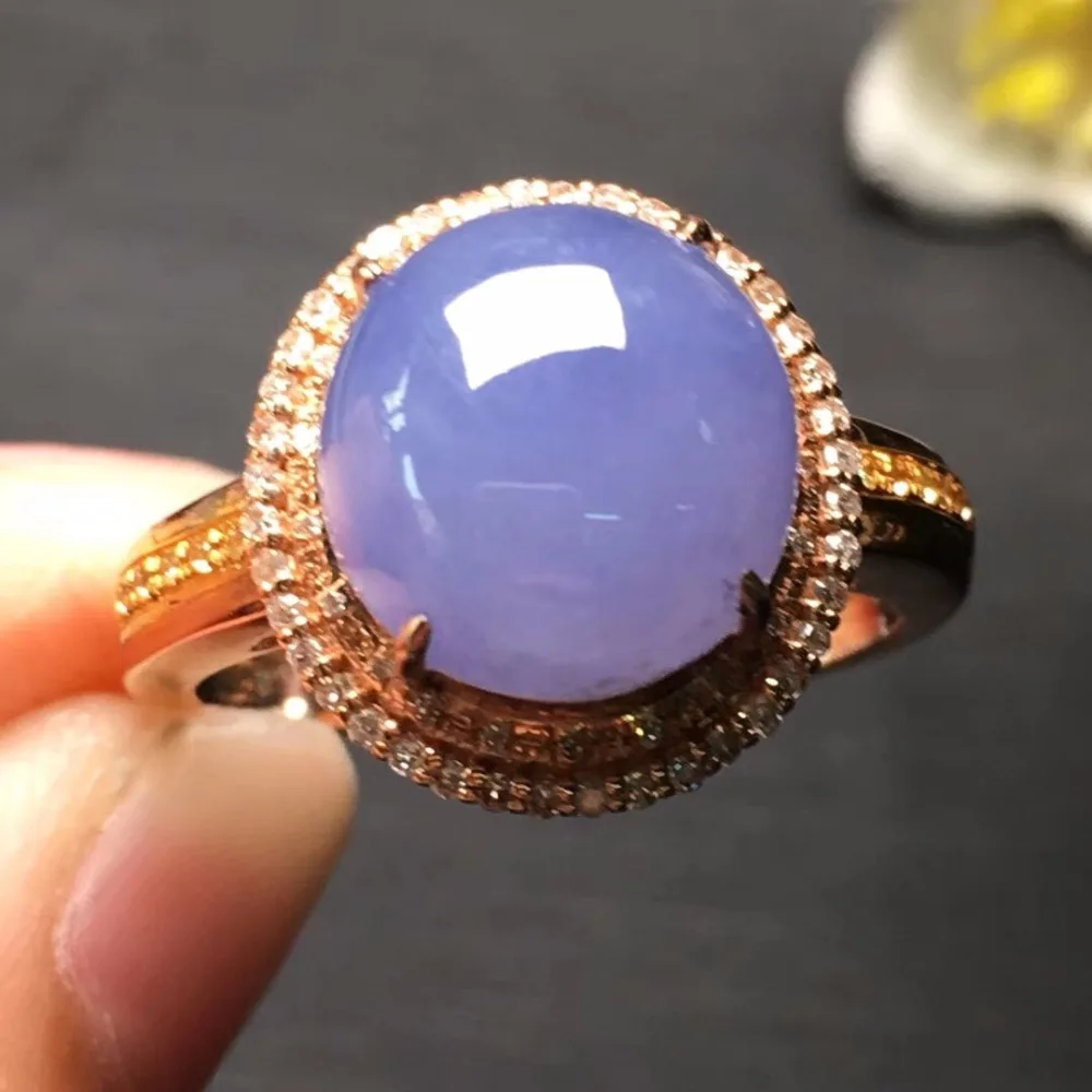 

Fine Jewelry Collection Real 18K Rose Gold AU750 100% Natural Purple Jade Gemstone Female Rings Myanmer Origin for Women Gift