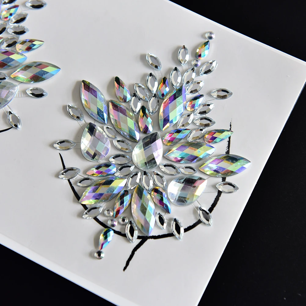 

Acrylic Resin Drill Stick Bindi Sticker Handpicked Bohemia And Tribal Style Nipple Jewels Chest Decor Sticker 18.5*13cm Silver