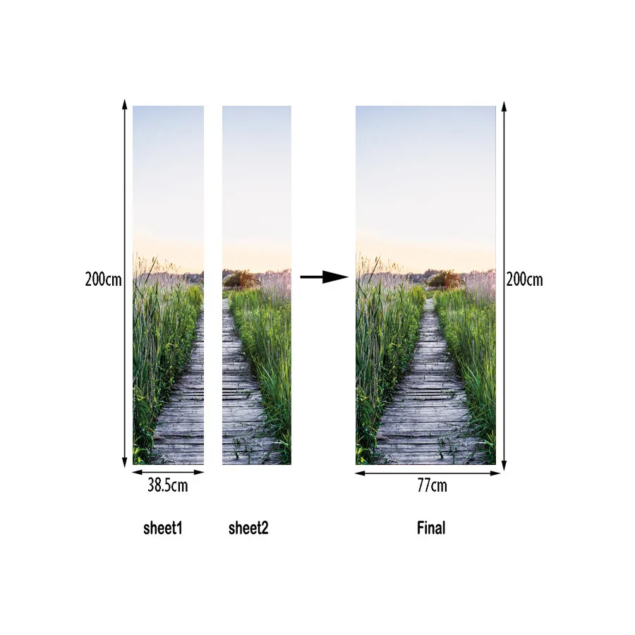 Пасторальный пейзаж двери Стикеры детей гостиная двери туалета, ванной обои настенные виниловые наклейки двери Стикеры домашний декор