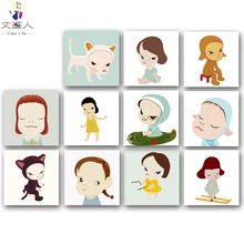 DIY Раскрашивание картины по номерам с цветами Нара Мичи бессонница ночь кукла Картина Рисунок Живопись по номерам оформлена дома