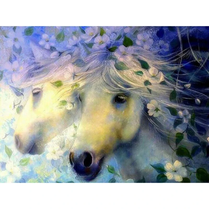 Full Square Drill 5D Diamond Painting Cross Stitch Horse Lovers in Spring DIY Embroidery Rhinestones Mosaic Decor H740 | Дом и сад