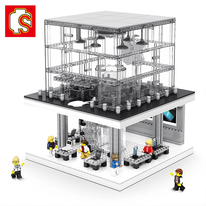 

Sembo City Street View Iphone Store Set Creator Building Blocks Bricks Model Toys With Led Light Diy Gifts