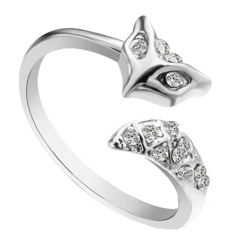 Kinitial 10Pcs Gold Silver Encircle Animal Fox Ring Women Adjustable Austrian Crystal Tail Ring Bague Bijoux Wedding Ring