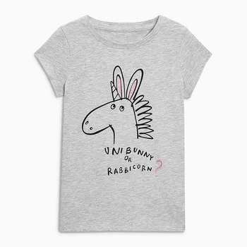 

Little Maven New Summer Kids Clothing Short O-neck Gray Pegasus Horse Printed Knitted Cotton Letters Big Girls 4T-10T Tshirts
