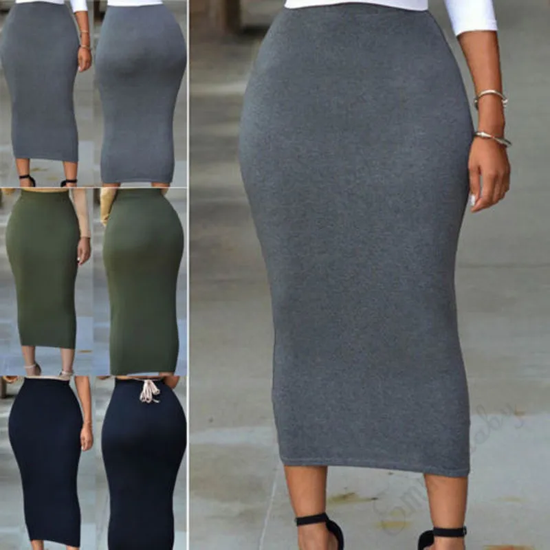 Новая модная женская повседневная юбка с высокой талией длинная облегающая эластичная макси юбка юбки-карандаш Горячая