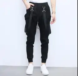 Уличный панк хип-хоп ремень мужские брюки-шаровары корейские волосы дизайнерские комбинезоны для мужчин Мульти-карман эластичный пояс