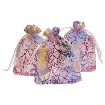 

100pcs Sheer Organza Favor Bags For Wedding Baby Shower Rattan Print Gift Bags Samples Display Drawstring Pouches (3.5x4.5, co