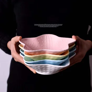 

Ceramic Starfish Salad Deep Plates Emboss Breakfast Bowl Dessert Dish Solid Food Tray Christmas Snack Plate Tableware Set 1pcs