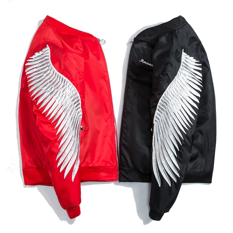 

2018 New Spring Red Cotton Padded High Street Wing Embroidery Jacket Men
