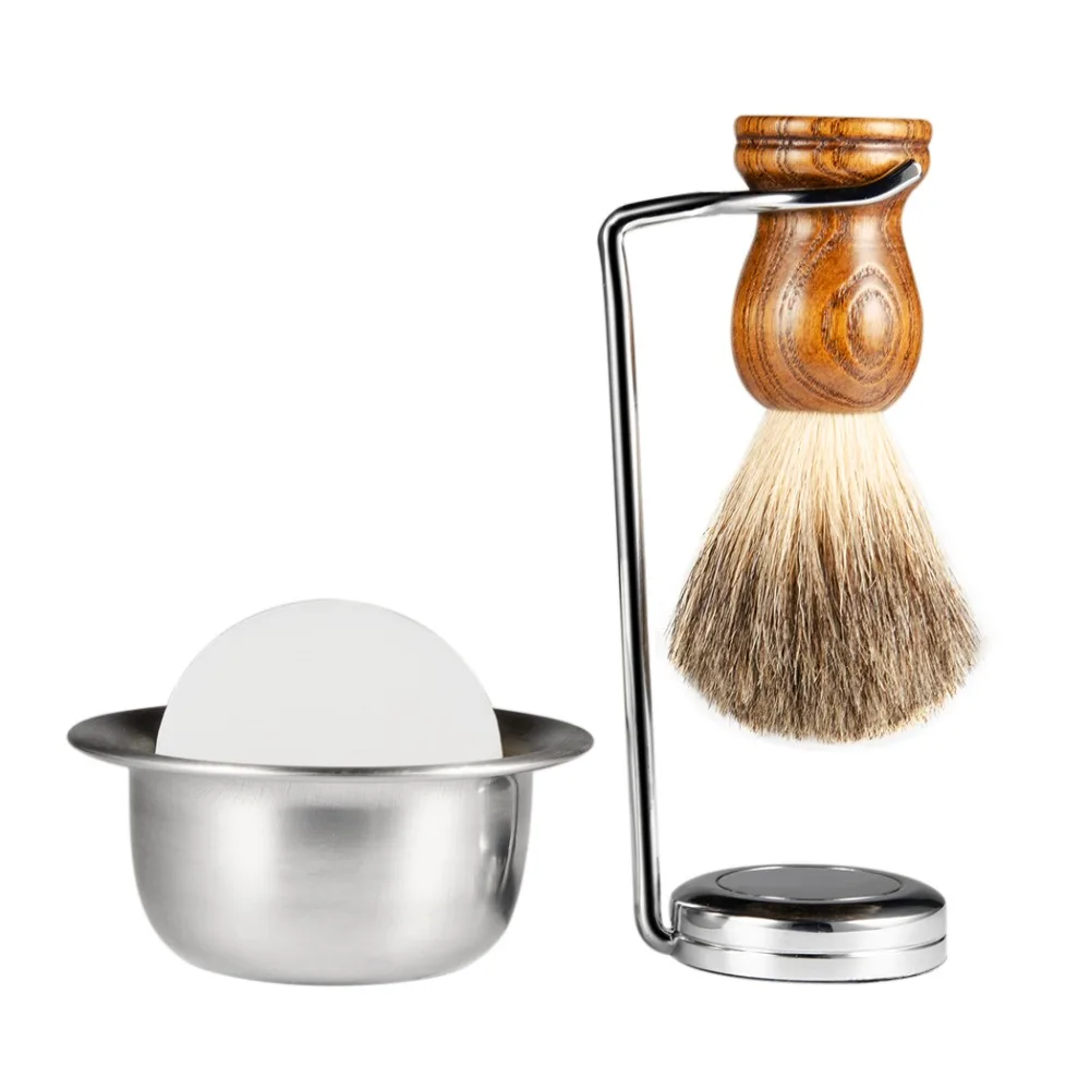 

ZY Shaving Brush With Stand Pure Badger Hair Brush Drip Holder Metal Shave Bowl Shaving Razor Cream Soap Beard Grooming Set