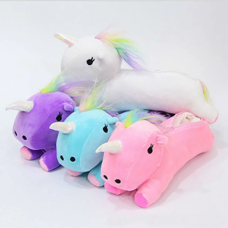 Kawaii Rainbow Unicorn Pencil Case Plush Cartoon Cat