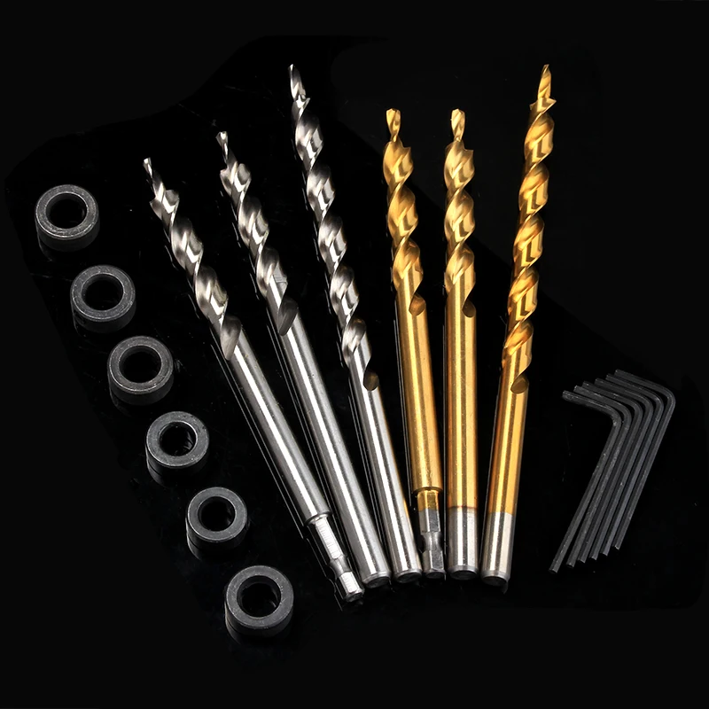 

3PCS 9mm 9.5mm Titanium Twist Step Drill Bit + Depth Stop Collar + Hex Wrench use For Kreg Pocket Hole Jig Kit Guide Power Tool