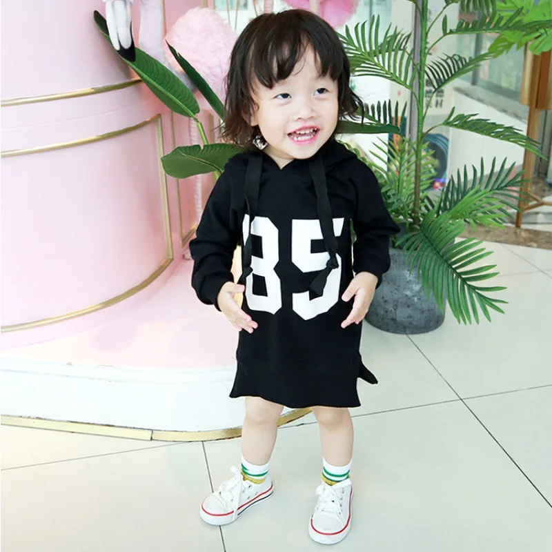 

Baby Clothes Autumn Long Sleeve Kids Girl Dress Cool Shirts Baby Dress Letter Print Baby Clothing Hooded