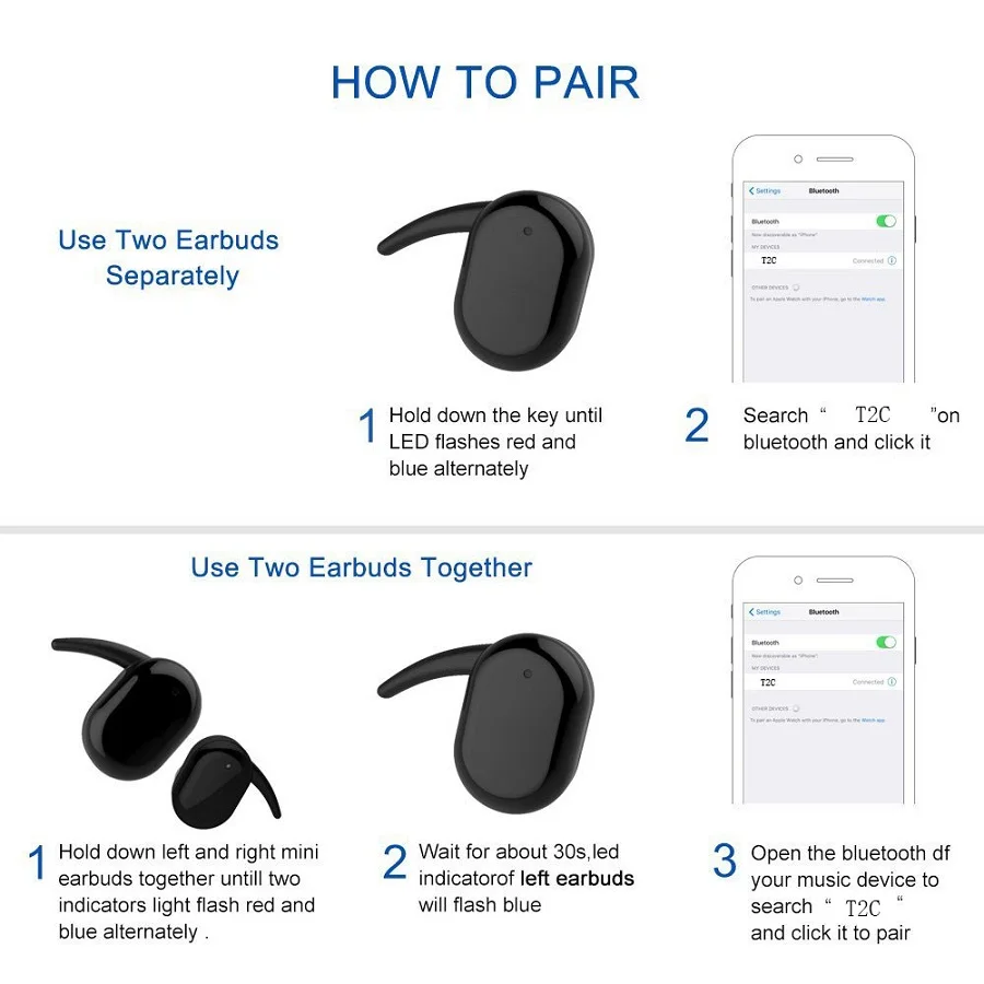 T2C настоящие беспроводные наушники TWS Bluetooth наушники гарнитура беспроводные наушники мини спортивные наушники музыка громкой связи