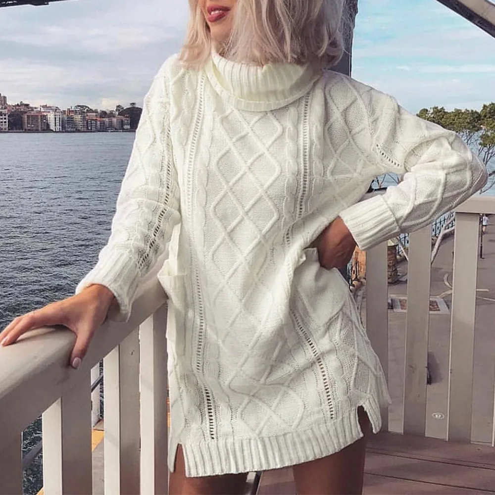 white knit sweater dress