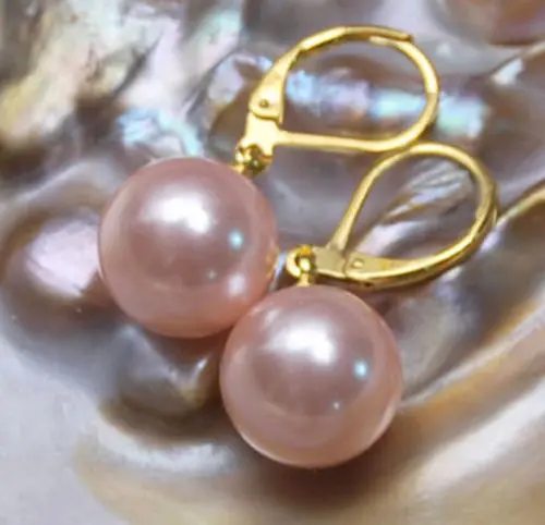 

Free shipping Jew313 NEW HUGE 16MM perfect ROUND AAA+ PINK SEA SHELL PEARL EARRING