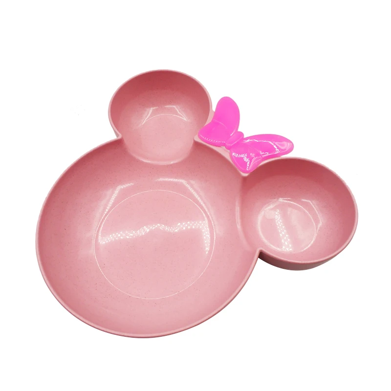Pink Bowl 3 шт./компл. детская посуда Дети Ясельного возраста стильная футболка с изображением персонажей видеоигр, посуда для кормления c изображением животных, из детские фруктовые тарелки ужин чаша ложка Вилка Детские тренировочные столовые приборы - Цвет: Pink Bowl
