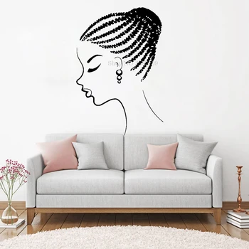 

Young Fashion African Girls Wall Decals Sticker Beauty Salon Woman Face Africa Style Wallpapers Art Bedroom Living Room LC959