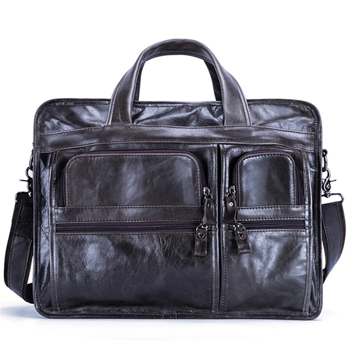 

Genuine Leather Briefcases 14" Laptop Handbag Men's Business Crossbody Bag 2019 New Fashion Messenger Shoulder Bags For Men