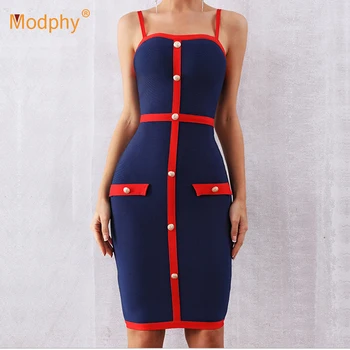 

2018 Summer New Blue Bandage Dress Bodycon Vestidos Sexy Sleeveless Sling Dress Celebrity Party Fashion Club Dress