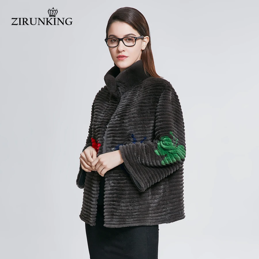 

ZIRUNKING Real Fur Coats Women Rabbit Fur Jacket Fashion Lady Real Rex Rabbit Fur Clothes Female Fur Outerwear ZC1804