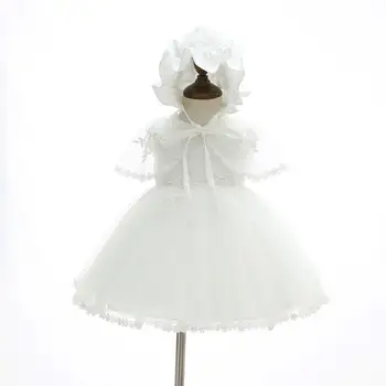 

3PCs per Set Baby Girl Baptism Dress White Infant Girl Christening Gown Lace Embroidered Cape Hat 0-24Months Flowers Decoration