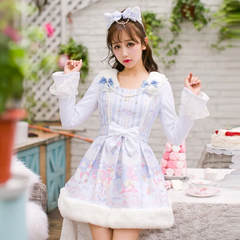

Candy rain Fashion Woman Autumn Winter Woolen bow Beaded Dress 2017 Female Dots Printing dress C16CD6171