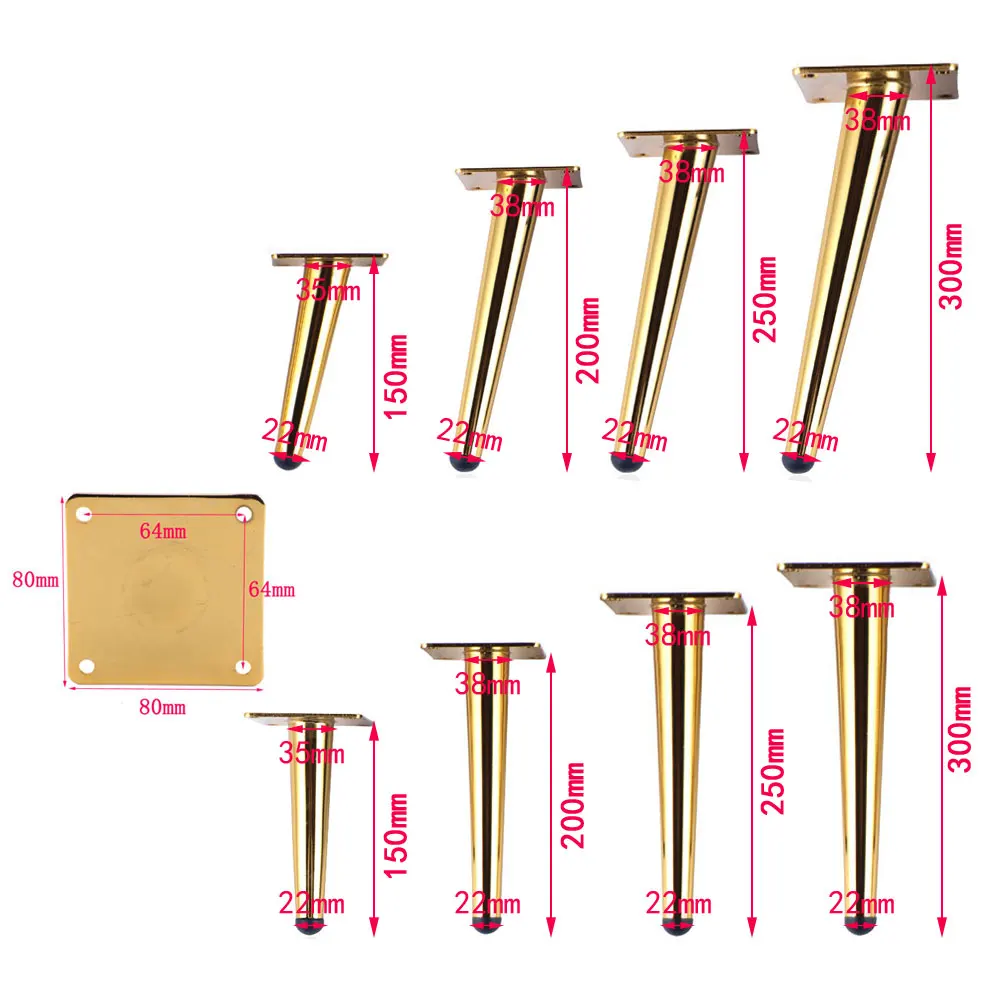 

Golden Furniture Legs Load 900KG Stainless Cabinet Table Sofa Legs Hardware Tapered Feet 150mm 200mm 250mm 300mm